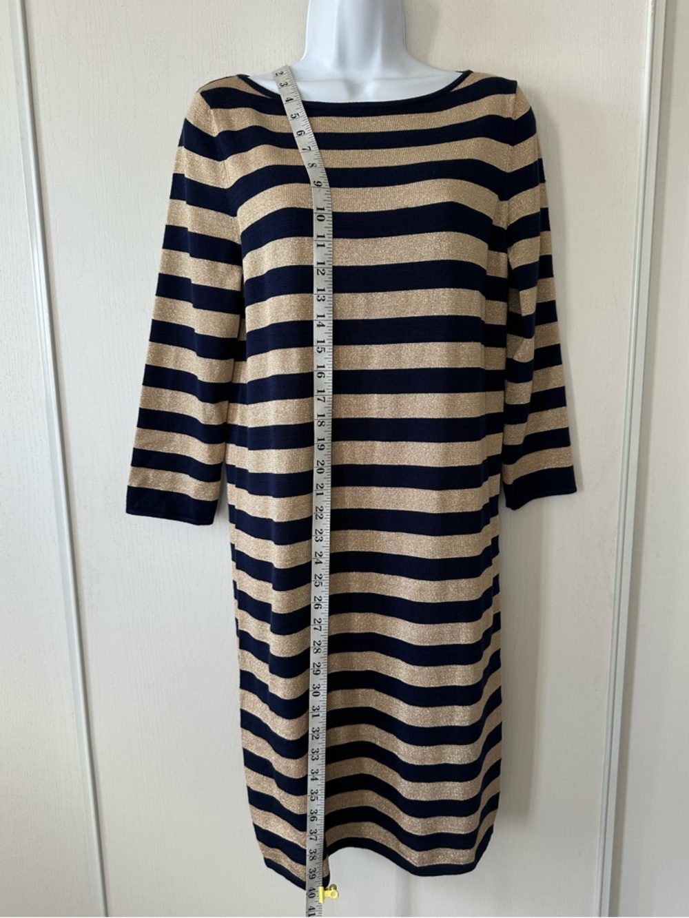 Lauren Ralph Lauren Women’s Navy & Gold Long Sleeve Knit Sheath Dress- Medium - Picture 10 of 10